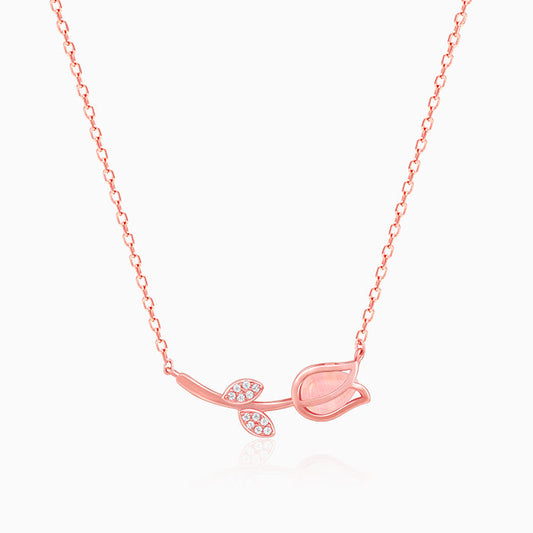 Rose Gold Pink Quartz Flower Necklace